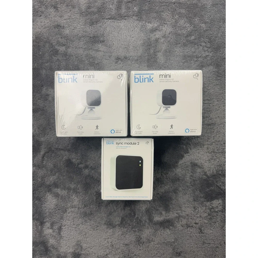 Blink Mini Indoor Smart Security Camera & Sync Module 2 Bundle White 1080p HD‎